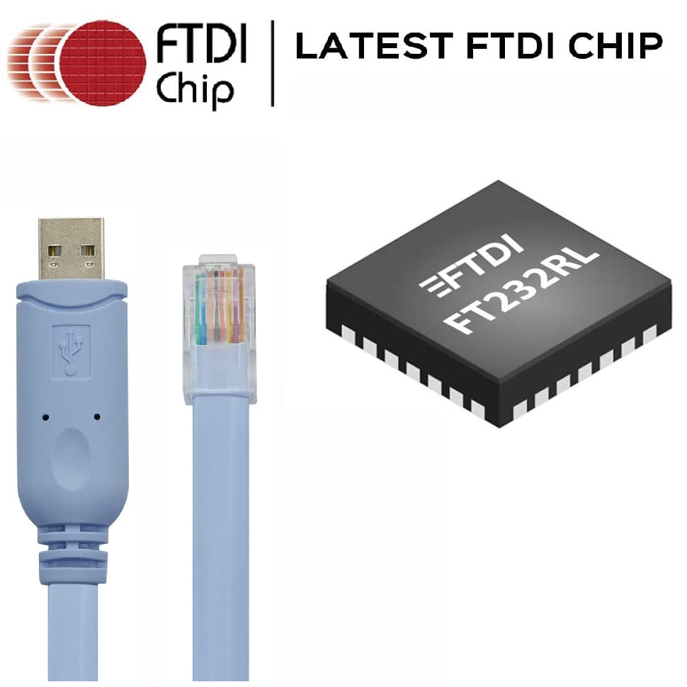 Cable USB to RJ45 1.8M for Cisco Switch Console with FTDI Chip Compatible Cisco, NETGEAR, Ubiquity, LINKSYS, TP-Link