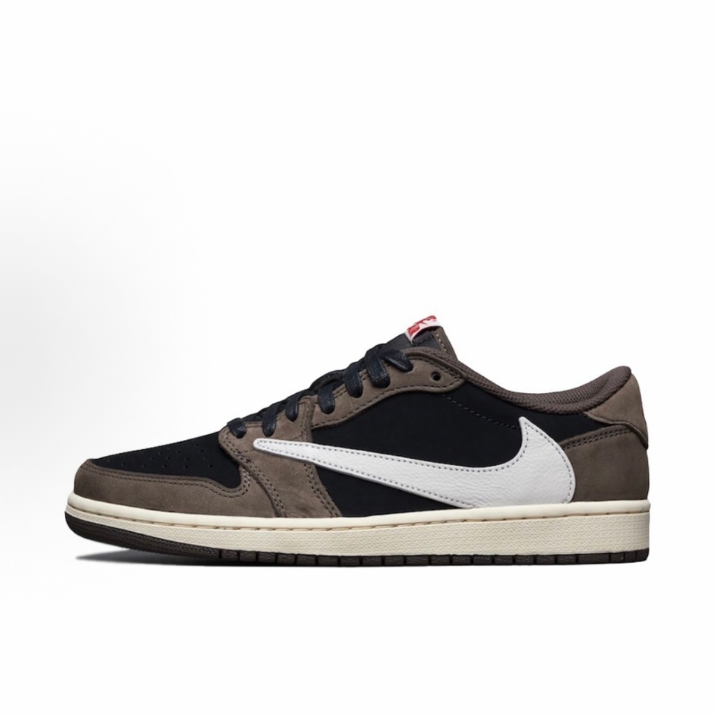 🛒ของแท้ 100%🛒Travis Scott x Jordan Air Jordan 1 ยูนิเซ็กส์ ทรงเตี้ย สีน้ำตาลเข้ม หนังกลับแยกชิ้น