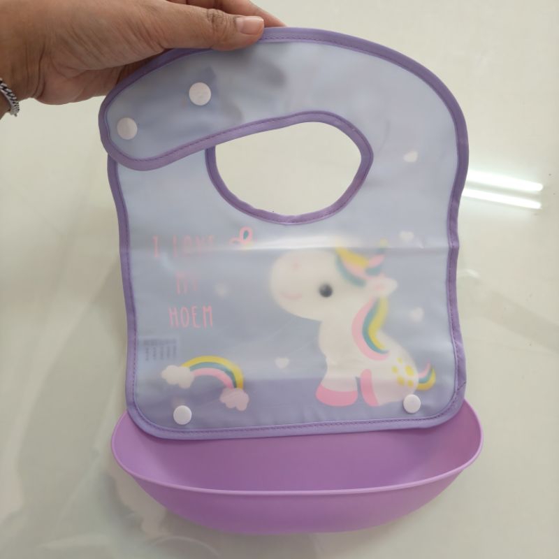 ผ้ากันเปื้อนเด็กกันน้ำ มีถาดรอง สีพาสเทล - รูปที่ 3