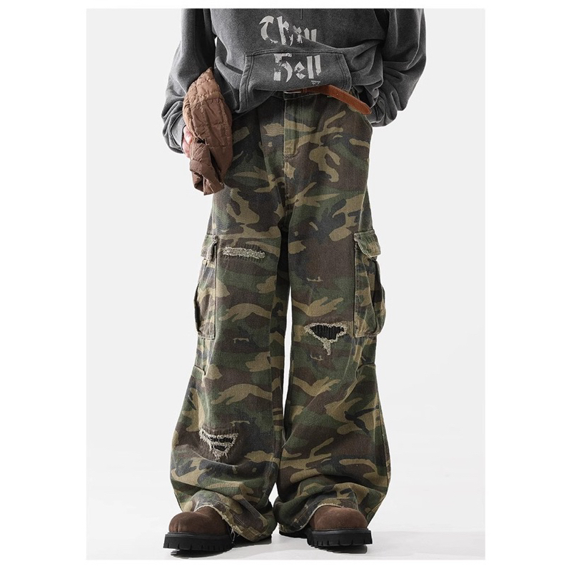 กางเกงทหารทรงกระบอก camo baggy pants