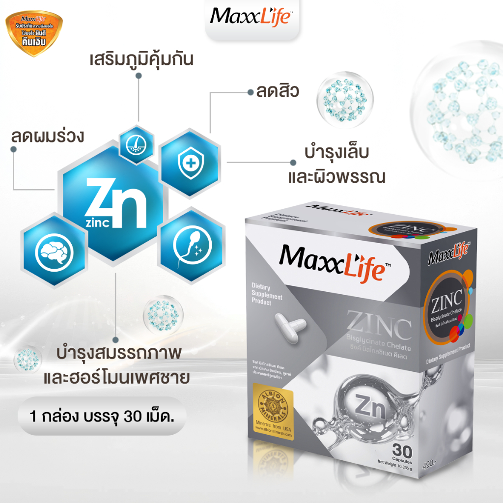 MaxxLife Zinc Bisglycinate Chelate ซิงก์ บิสไกลซิเนส คีเลต (30แคปซูล)