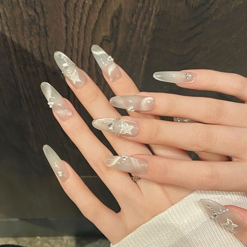 Handmade A570เล็บปลอมเล็บเจลแท้  ลูกคนหนู ฤดูใบไม้ผลิตาแมวผีเสื้อซ้อนเพชรบริสุทธิ์ทำด้วยมือสวมเกราะ