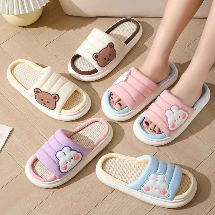 🧸ใหม่🧸(SH-1-31) รองเท้าแตะลินินญี่ปุ่น ใส่เดินในบ้าน แบบหนานิ่มใส่สบาย ลายหมีกระต่ายน่ารัก