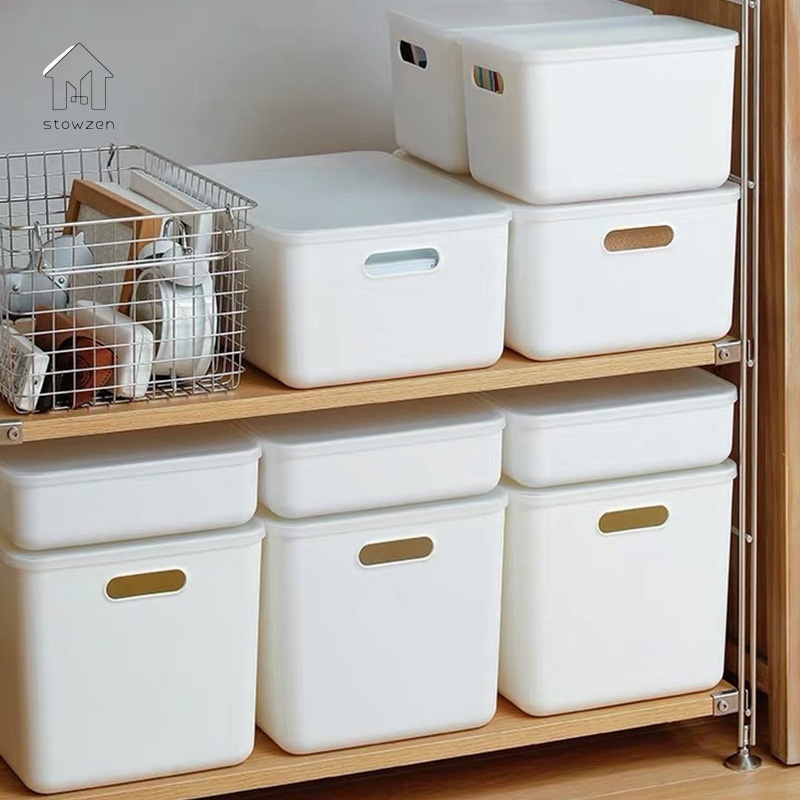 JIVARA กล่องเก็บของ กล่องพลาสติกเก็บของ พร้อมฝาปิด เก็บเครื่องสําอางค์ ที่เก็บของในครัว จัดระเบียบคร