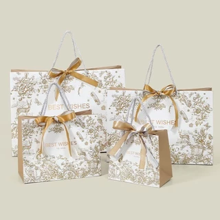 พร้อมส่ง ถุงของขวัญ ถุงพรีเมี่ยม Best Wishes ถุงกระดาษ ขายเป็นใบ หูหิ้วเชือก งานพิมพ์เรียบลาย3มิติ