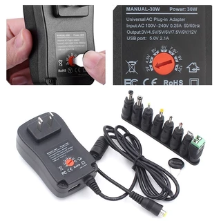 AC/DC Adjustable Adapter อะแดปเตอร์ มี8หัว อะแดปเตอร์ปลั๊กเสียบชาร์จ ปลงไฟปรับโวลท์ได้ 30W 3V-12V อแดปเตอร์ ปรับโวลท์ได้
