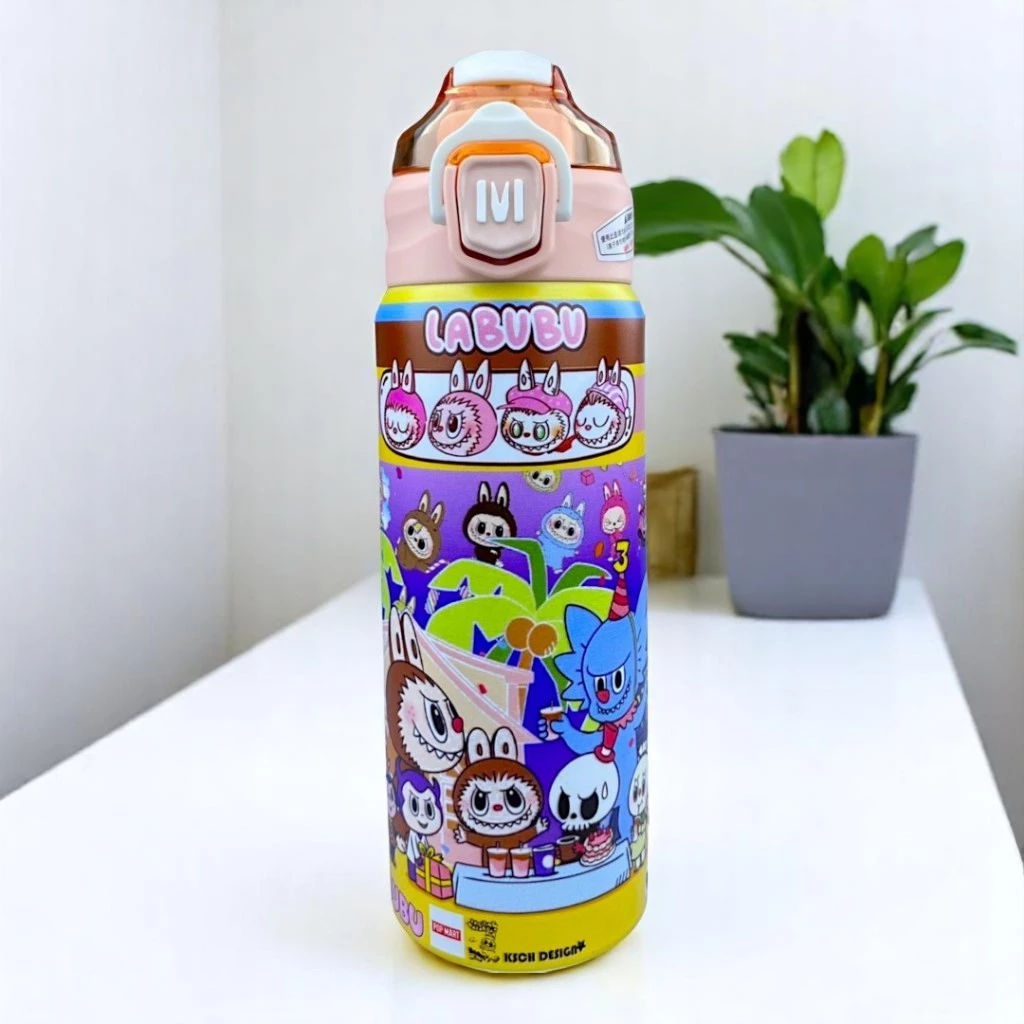 กระติกน้ำเด็ก  กระติกเก็บความเย็น 2 ช่องดื่ม สกรีน3Dรอบแก้ว ขนาด 600 ML  สแตนเลส304 พร้อมส่ง thumbnail 7