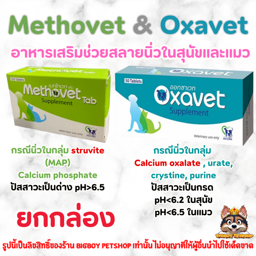 ยกกล่อง!🔥 Methovet & Oxavet [ของแท้] อาหารเสริมเพื่อสลายนิ่วในสุนัขและแมว ปรับค่า pH ของปัสสาวะ