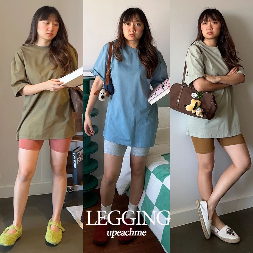 *พร้อมส่ง* Upeachme - 3LEGGING (เอว-40) มีราคาส่ง กางเกงเลคกิ้งเข้ารูปขาสั้นสีพื้น กางเกงไบค์เกอร์เอวสูงยืดได้เยอะ