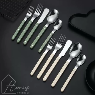 【พร้อมส่ง】🍴 ช้อน ส้อม มีด สีครีม และ สีเขียว คุณภาพสูง สวยดูดี มินิมอล สไตล์คาเฟ่ ด้ามจับถนัดมือ ช้อนส้อมมินิมอล