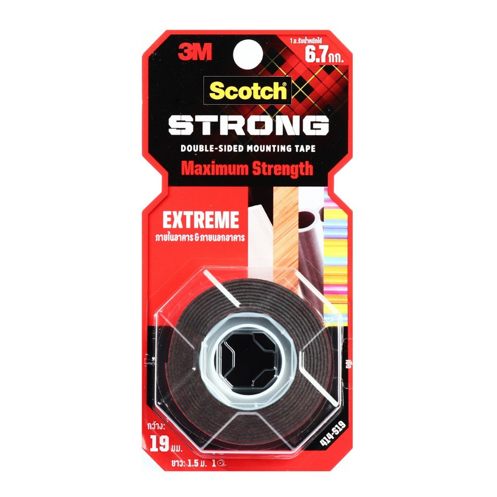 Scotch Extreme Tape 3M เทปกาว 2 หน้าแรงยึดติดสูง หน้ากว้าง 19 มม. X 1.5 ม. หนา 1.14