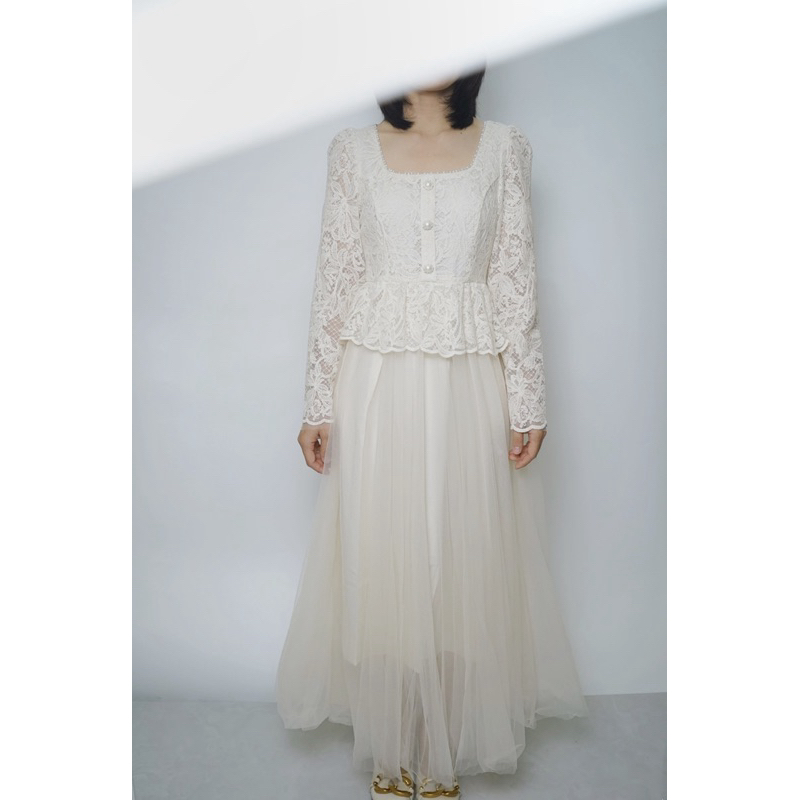 พร้อมส่ง Lavender Brunch Marin เดรสยาวผ้าลูกไม้