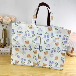 กระเป๋าผ้าเคลือบกันน้ำใบใหญ่ กว้าง 16 นิ้ว สูง 12.5 นิ้ว หนา 7.5 นิ้ว กระเป๋าใส่เสื้อผ้า กระเป๋าถือผู้หญิง #9