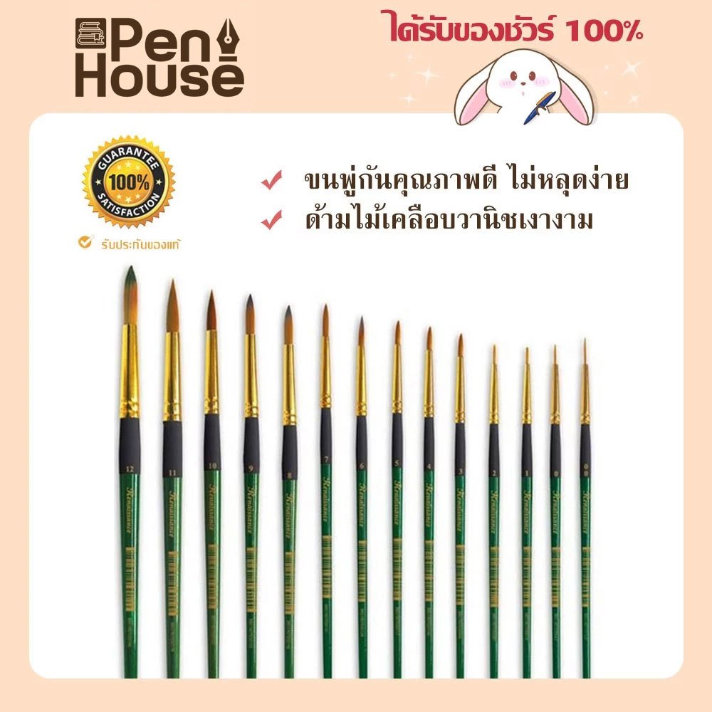 พู่กันสีน้ำกลมด้ามเขียว Renaissance เบอร์ 00-12 พู่กันสีน้ำ หัวกลม เกรดคุณภาพสูง