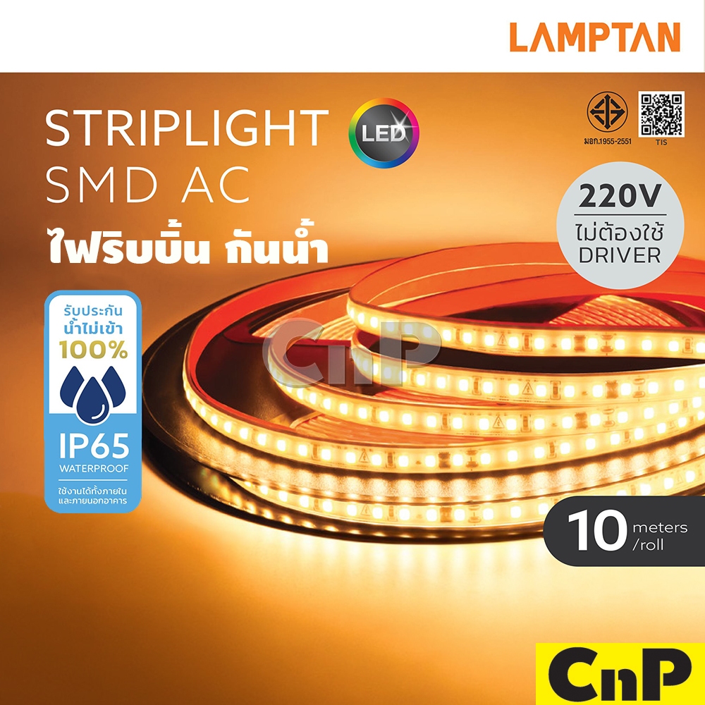 LAMPTAN ไฟเส้น ไฟริบบิ้น กันน้ำ LED 220V (10 เมตร) Striplight SMD แลมป์ตัน รุ่น SMD AC