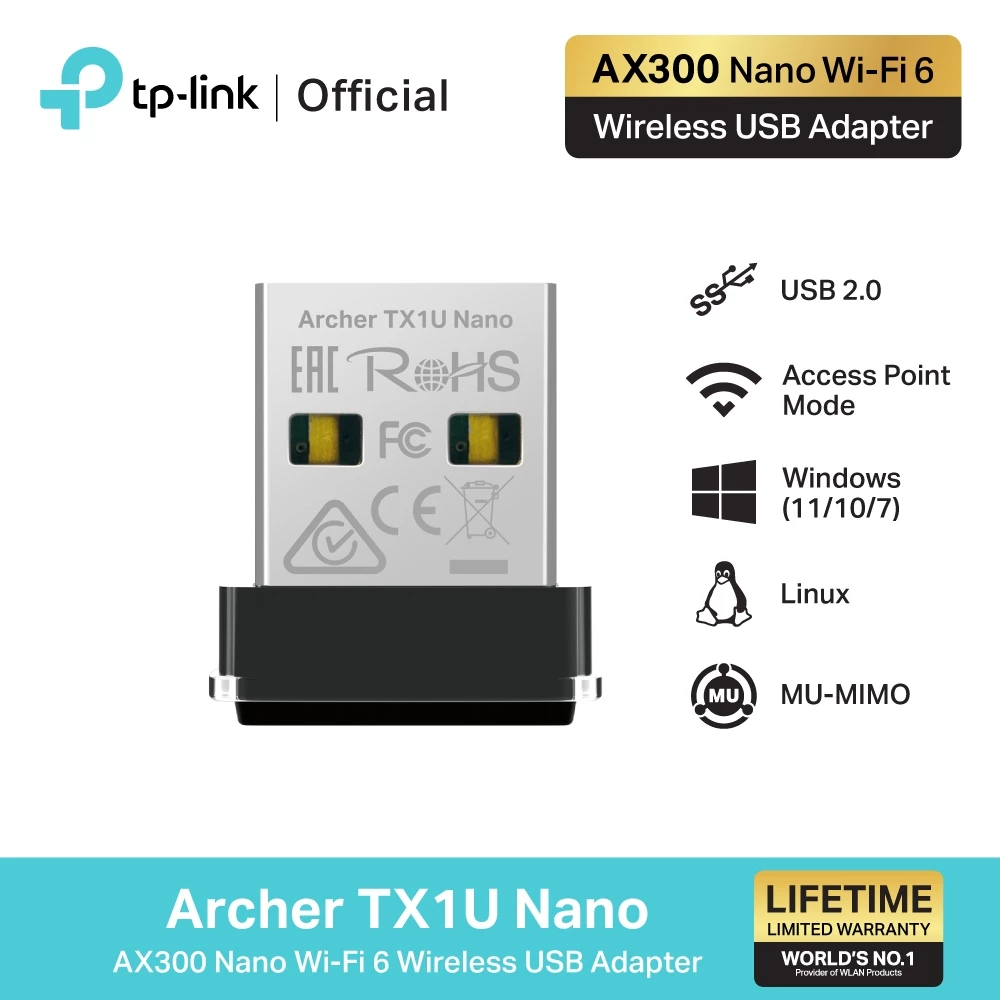 TP-Link Archer TX1U Nano อแด็ปเตอร์ยูเอสบีไวไฟ 6 AX300 Nano Wi-Fi 6 Wireless USB Adapter รับประกัน Limited Lifetime