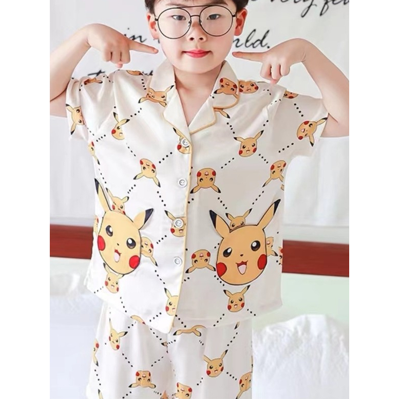 TT3333 SBT ชุดนอนคอปก ชุดนอนเด็กชาย-หญิง(โต) ชุดนอนผ้าซาตินบาง ลื่น ใส่สบาย ขนาด8-16 & S-XL สินค้าพร