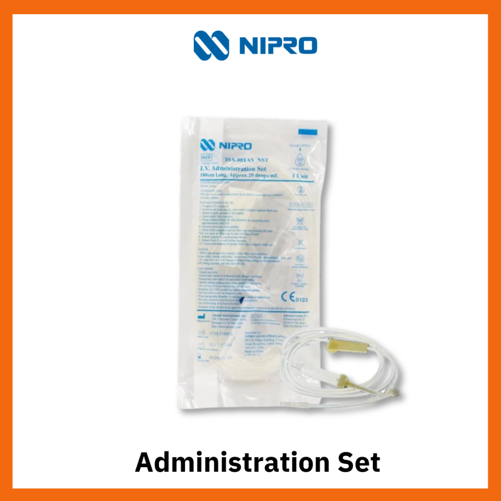 Nipro IV Administration Set สายชุดให้น้ำเกลือ180cm, 20 drops/ml, Sterile [1 Unit] ควบคุมการไหลที่ 20หยด/นาที/มล.
