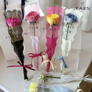 (50ชิ้น) ซองใสใส่ดอกไม้ 1 ดอก LOVE YOU รูปคลื่น หลากสี ขนาด12.5+4*45 วาเลนไทน์ พร้อมส่ง