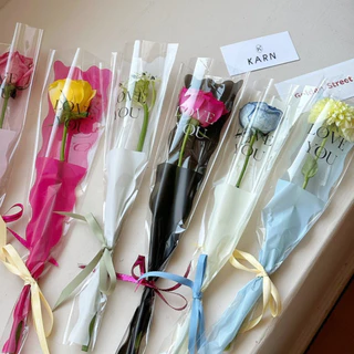 (50ชิ้น) ซองใสใส่ดอกไม้ 1 ดอก LOVE YOU รูปคลื่น หลากสี ขนาด12.5+4*45 วาเลนไทน์ พร้อมส่ง
