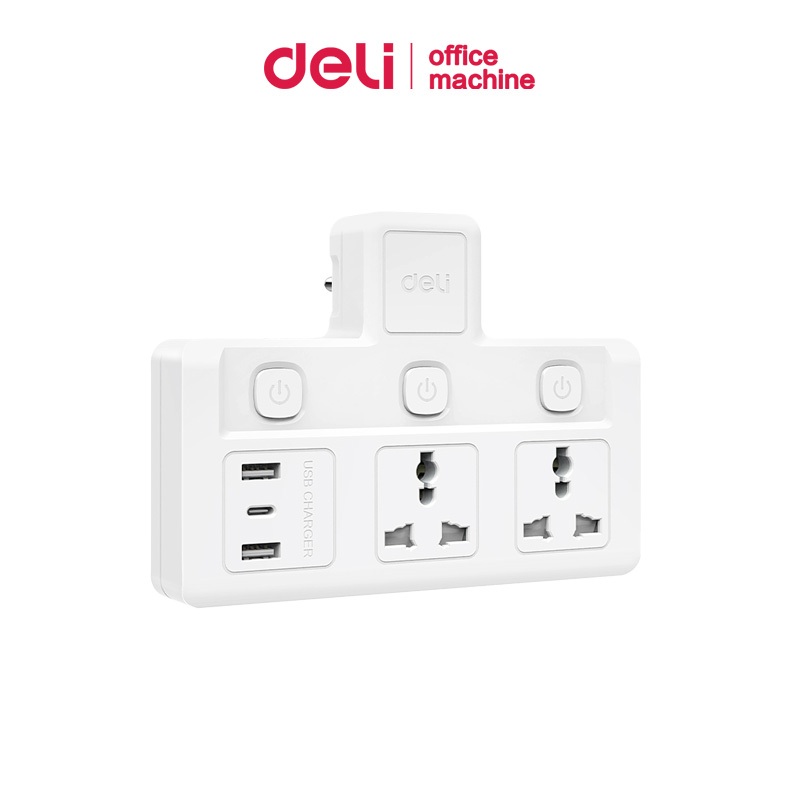 Deli ปลั๊กไฟ ชาร์จเร็ว อแดปเตอร์USB FastCharge ปลั๊กแปลง 10A2500W ทนร้อน 750องศา Universal Adapter