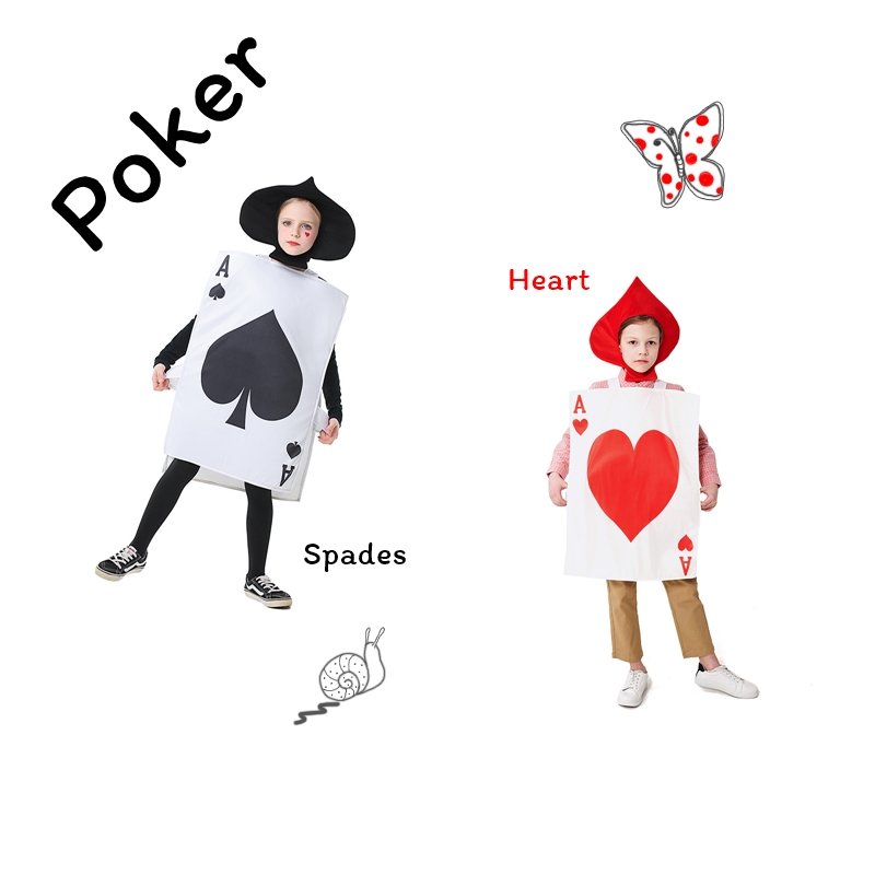 7C132 ชุดเด็ก ชุดทหารไพ่ ชุดไพ่ ชุดไพ่โพดำ ชุดไพ่โพแดง Children Black Spades Red Heart Poker soldier Card Costume