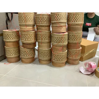 กระติบข้าวทรงธรรมดาขนาด 5.5นิ้วแถมฟรีผ้าขาวบาง/ทรงตรง/ลายหัวใจ/สีธรรมชาติ/