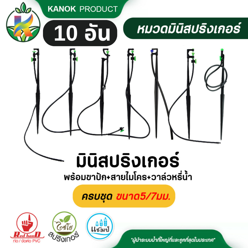 มินิ สปริงเกอร์ พร้อขาปัก + สายไมโคร 5/7 + วาล์ว(10อัน) เสียบท่อ PE ไชโย 331-DV