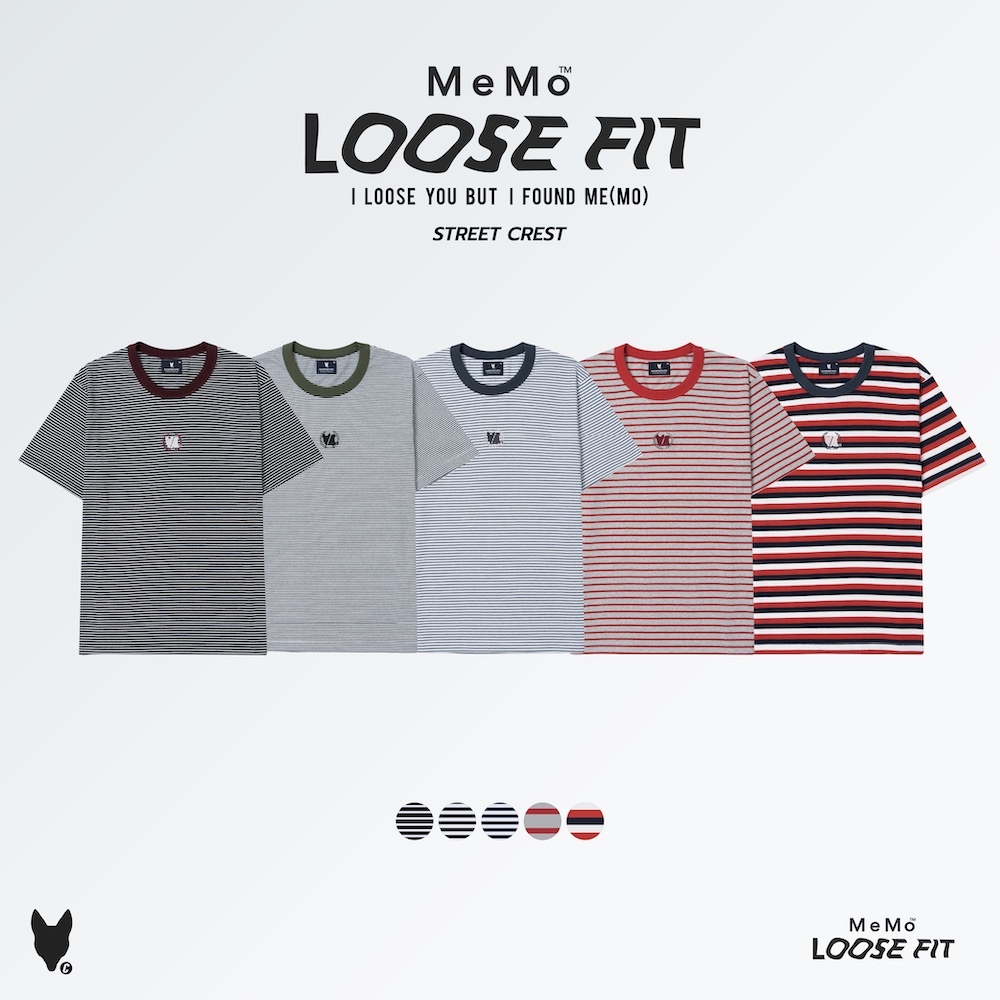 MeMo™ | NEW | เสื้อลายริ้วเมโม่ งานปักโลโก้ (Street Crest) ผ้า Cotton Soft แขนสั้น ทรง Loose fit