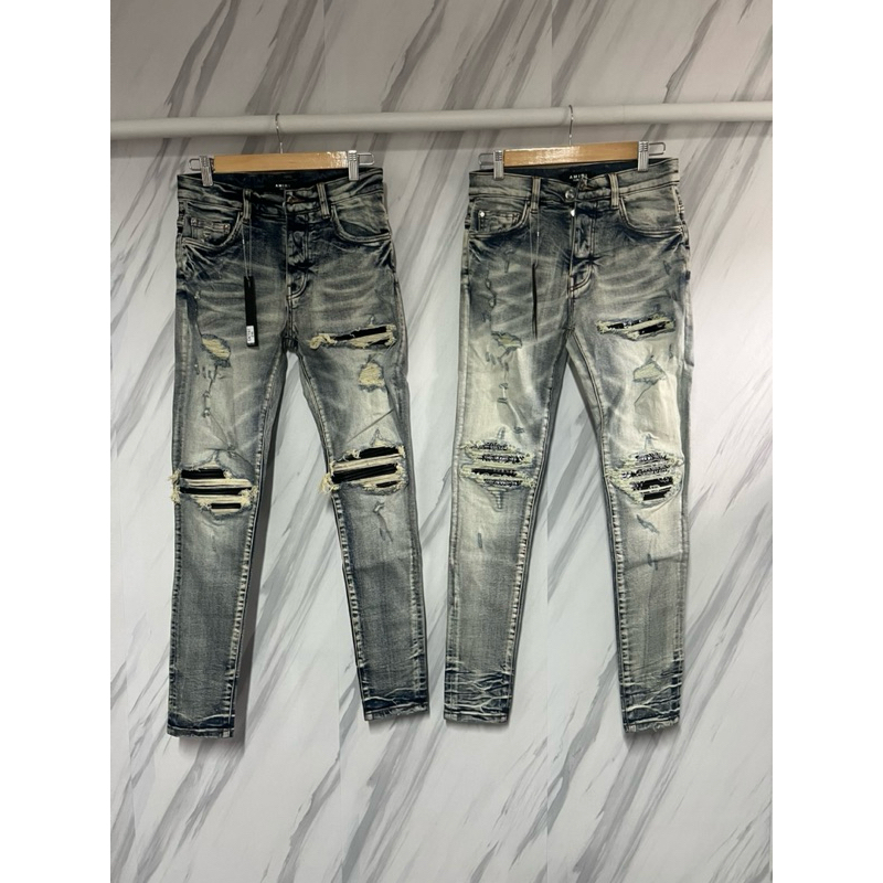 กางเกงยีนส์ฟอก เข่าดำ Am ผ้ายืดนุ่ม พร้อมถุง พร้อมส่งชาย-หญิง 7157 - รูปที่ 4