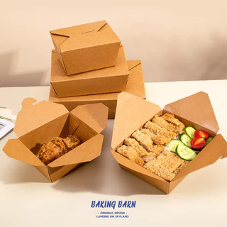 Baking barn (50 ชิ้น/แพ็ค) กล่องกระดาษเหลี่ยมแบบพับล๊อค Paper lunch box