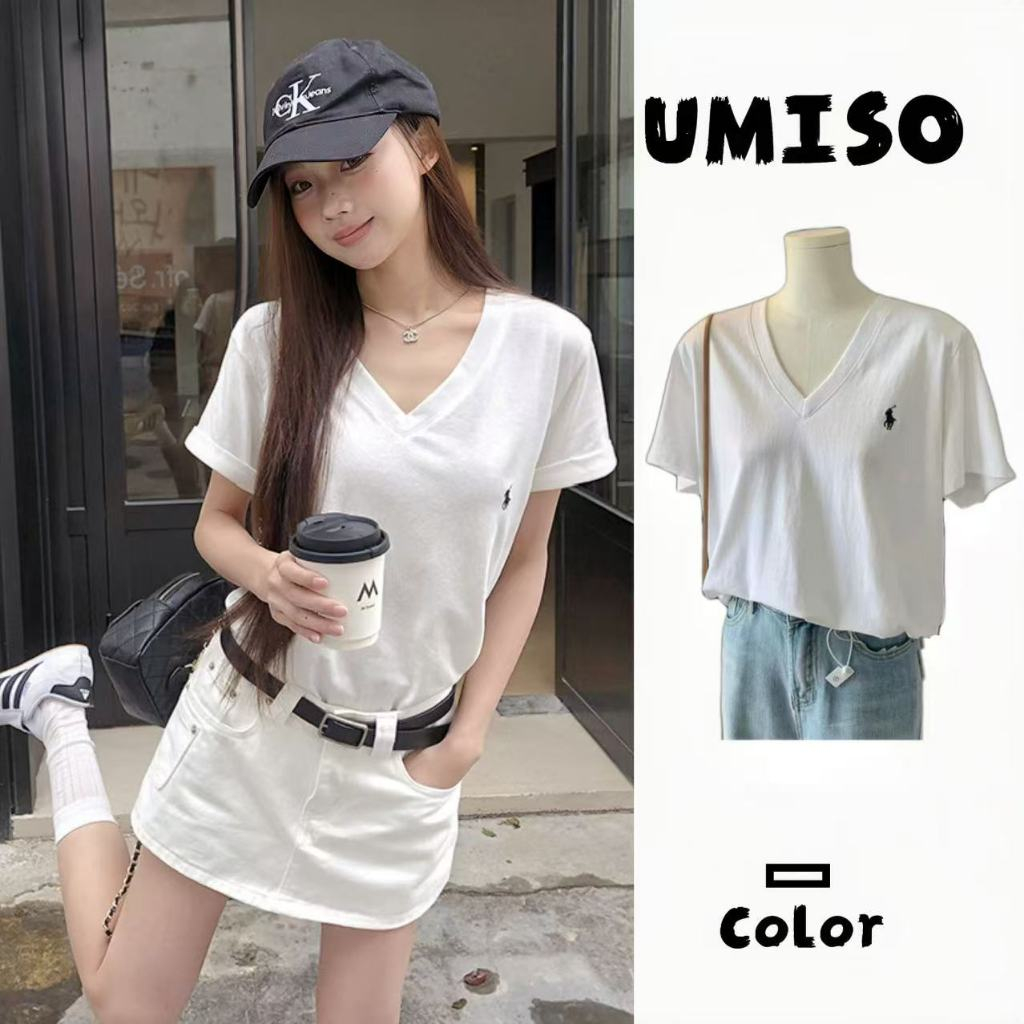 UMISO 100%cotton  เสื้อยืดผู้หญิง  เสื้อเเขนสั้น  เข้ากับทุกสไตล์ แบบหลวม แขนสั้น