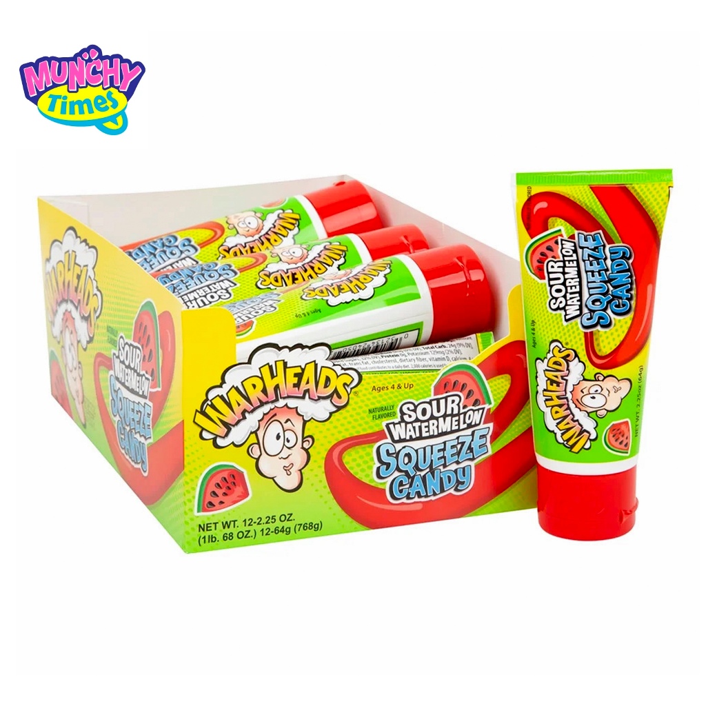[ยกbox 12 ชิ้น] WARHEADS ลูกอมชนิดเจลกลิ่นแตงโม (SOUR WATERMELON SQUEEZE CANDY)
