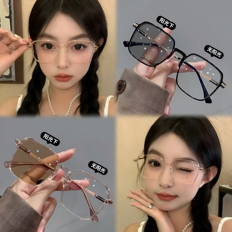 🌸พร้อ​มส่ง🌸เลนส์ออโตเมติก ออกแดดเปลี่ยนสี UV400 แว่นกรองแสง ผญ เลนส์ออโต้ + กรองแสงสีฟ้า สตรี แฟชั่น