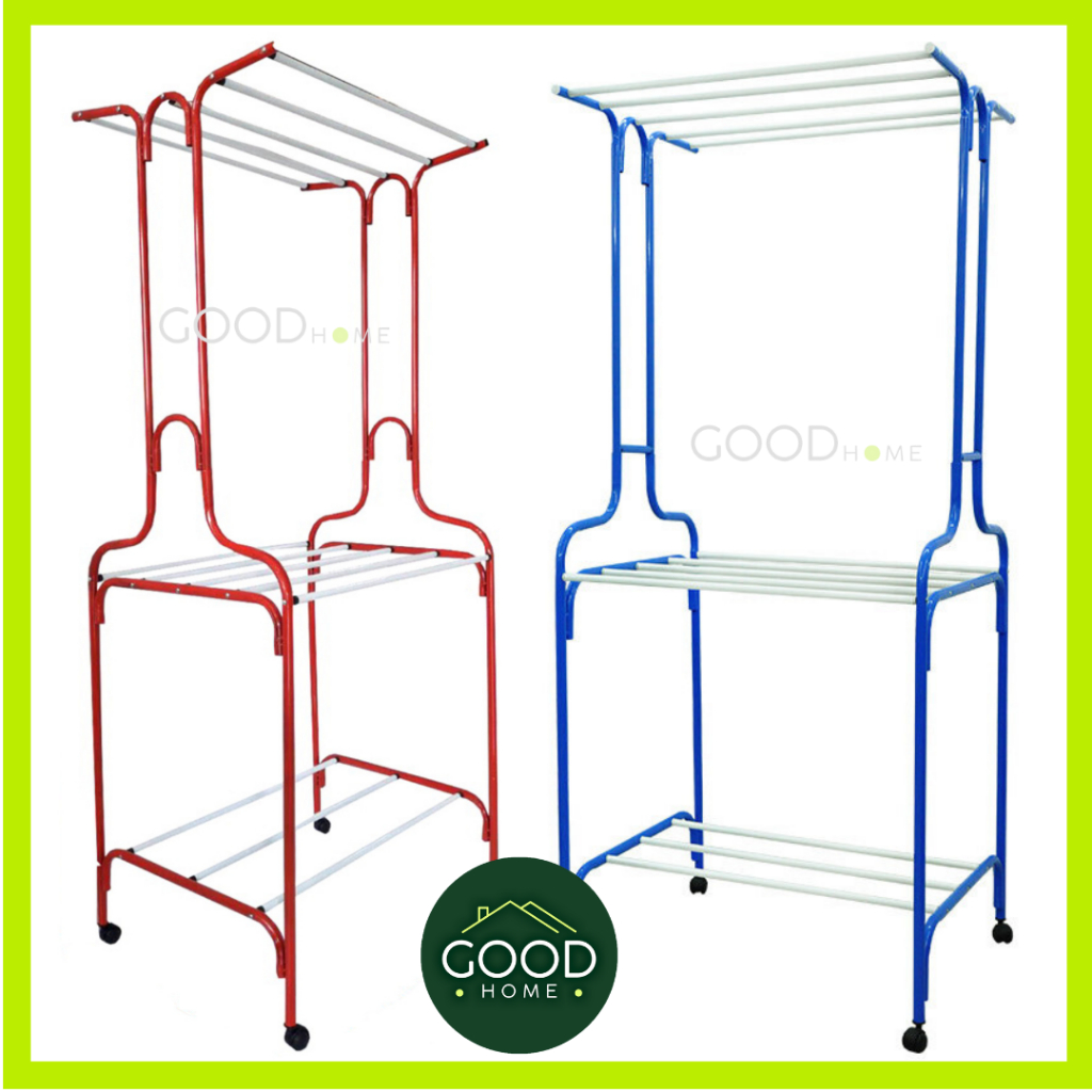GOODHOME ราวตากผ้าA-8มีล้อ ตากผ้าเปียก รุ่นข.ขวด✅มี5สีให้เลือก✅