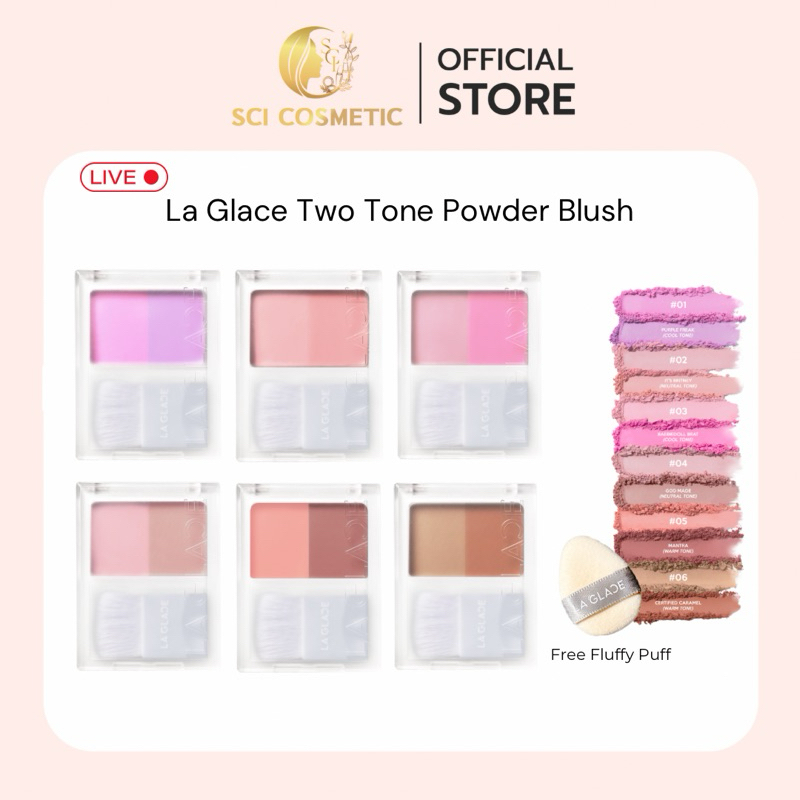LA GLACE - Two Tone Powder Blush 6 Shades 4g ลากลาสบลัชออนฝุ่นเนื้อแมท มี2โทนสีในตลับเดียว สีติดทน