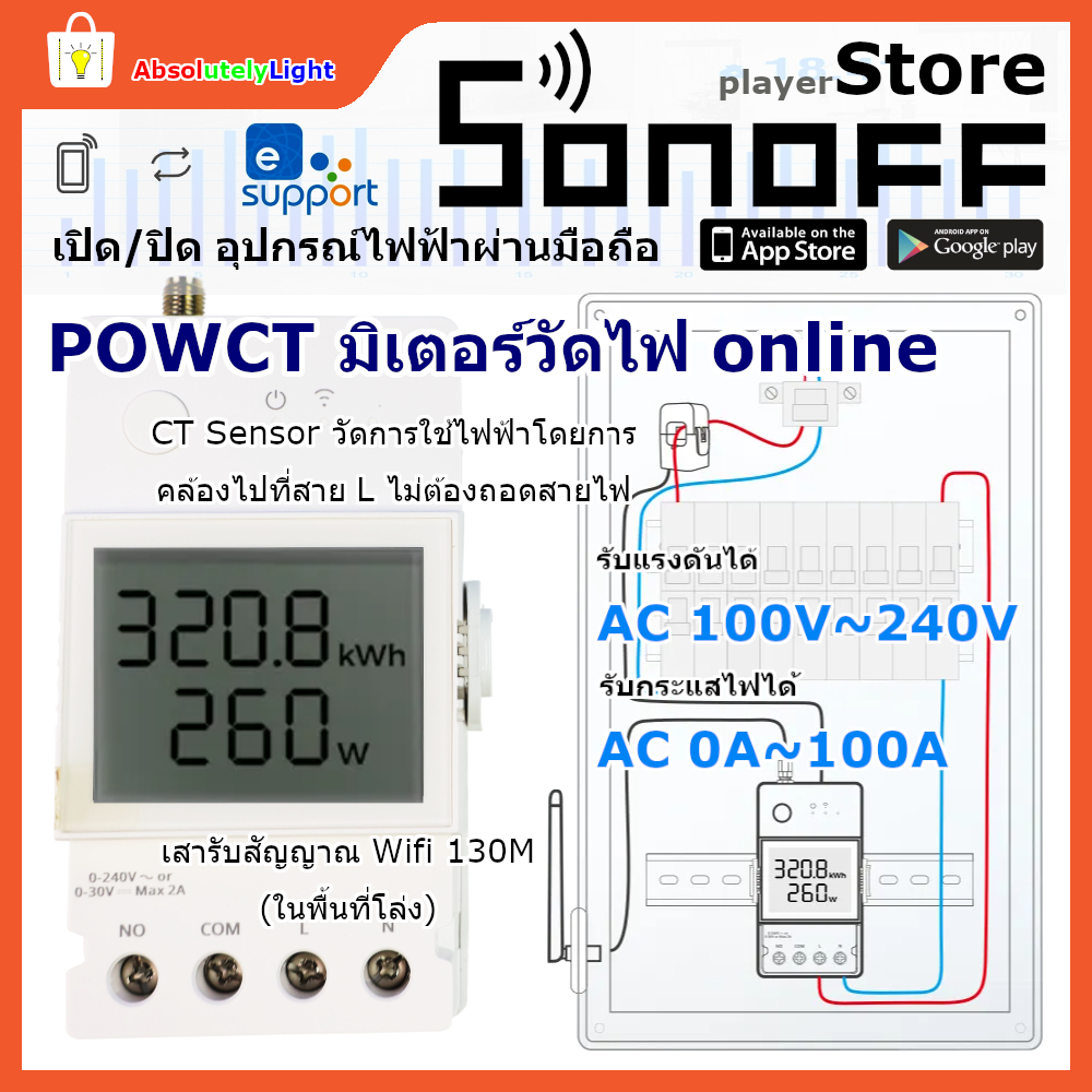 SONOFF POWCT มิเตอร์วัดไฟ ออนไลน์ ดูการใช้ไฟฟ้าผ่านมือถือ