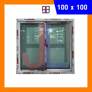 [ ค่าส่งถูก ] หน้าต่างอลูมิเนียม บานเลื่อน 100 x 100 สีขาว/สีชา