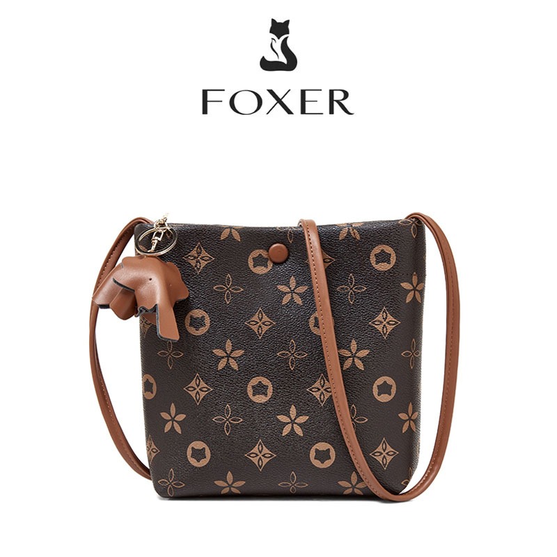 FOXER กระเป๋าทรงถังสุภาพสตรีทําจากหนังแท้ที่ทนต่อการสึกหรอแม่เหล็กดูดเปิดและปิด