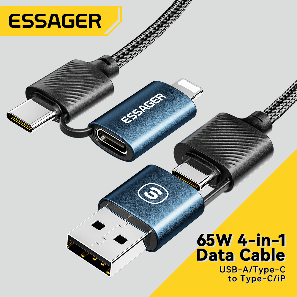 Essager สายชาร์จเร็ว 4 IN 1 65W สาย USB C ถึง Type C สาย USB ถึง Type C 480Mbps