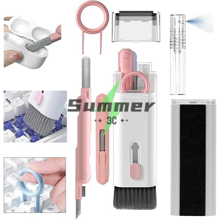Summer ชุดทำความสะอาดคีย์บอร์ดอิเล็กทรอนิกส์ 7-in-1 พร้อมแปรงสำหรับ Airpods/แล็ปท็อป/โทรศัพท์/คอมพิวเตอร์/พีซี