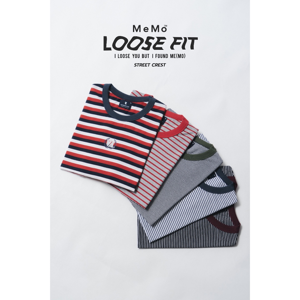 MeMo™ | NEW | เสื้อลายริ้วเมโม่ งานปักโลโก้ (Street Crest) ผ้า Cotton Soft แขนสั้น ทรง Loose fit