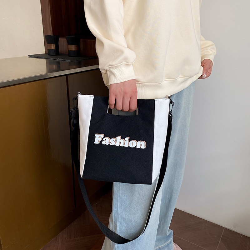 buyplus001 กระเป๋าถือ ผ้าแคนวาส พิมพ์ลายอังษร ทรงบักเก็ต แฟชั่น สไตล์เกาหลี พร้อมส่งจากไทย  B-025