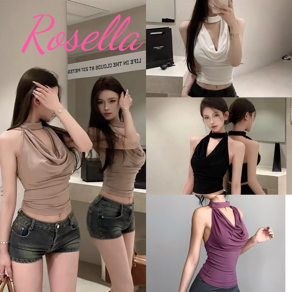 Rosella✨เสื้อกล้ามเปิดหลัง สีพื้น ผ้าเรยอนหลากสี สวมใส่สบาย เซ็กซี่สุดๆ