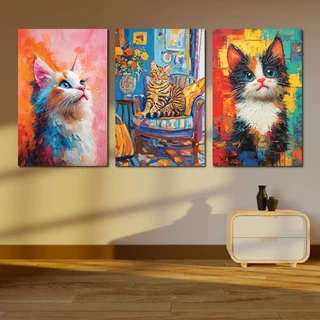 Cat Painting -ภาพแขวนผนัง ภาพพิมพ์แคนวาส พร้อมกรอบลอย [พร้อมส่ง]