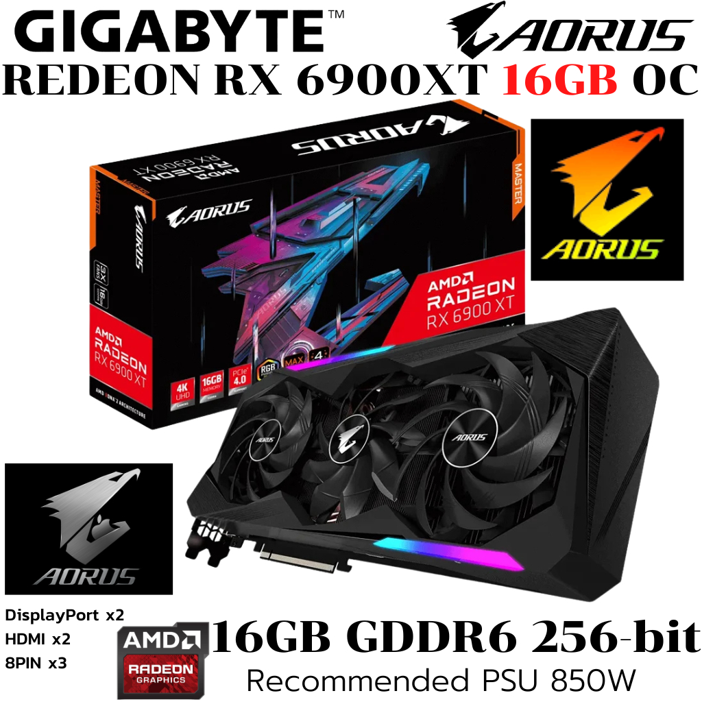 VGA (การ์ดแสดงผล) GIGABYTE AORUS RADEON RX 6900 XT MASTER 16G - 16GB GDDR6