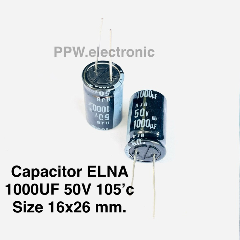 (1 ตัว) Capacitor 1000UF 50V 105’c Size 16x26 mm. ยี่ห้อ ELNA 1000ไมโคร 50โวลท์ คาปา C1000UF C50V คา