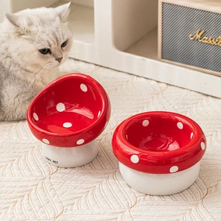 【สินค้าสปอต】MaitaPET เซรามิคอาหารแมวชามอาหารสุนัขชามดอกไม้ชนิดเห็ดชนิดพลิกคว่ำสุนัขแมวอาหารสัตว์เลี้ยงชาม ชามแมวยกสูง