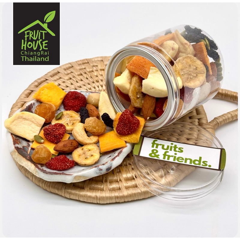 Fruits & Friends ผลไม้อบแห้งผสมถั่ว บ้านผลไม้ คุณภาพพรีเมียม ผลิตในไทย กระปุก 125กรัม