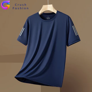 Crush คอกลม ผ้าไหมน้ำแข็ง เย็น แขนสั้น ชาย ฤดูร้อน แบบหลวม ใส่สบาย กีฬา เสื้อยืด สไตล์เกาหลี เหมาะกับฤดูร้อน